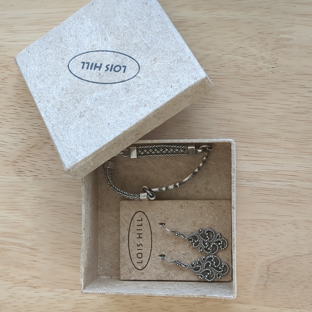 Lois Hill Intricate Sterling Silver Drop Earrings And Bracelet Set